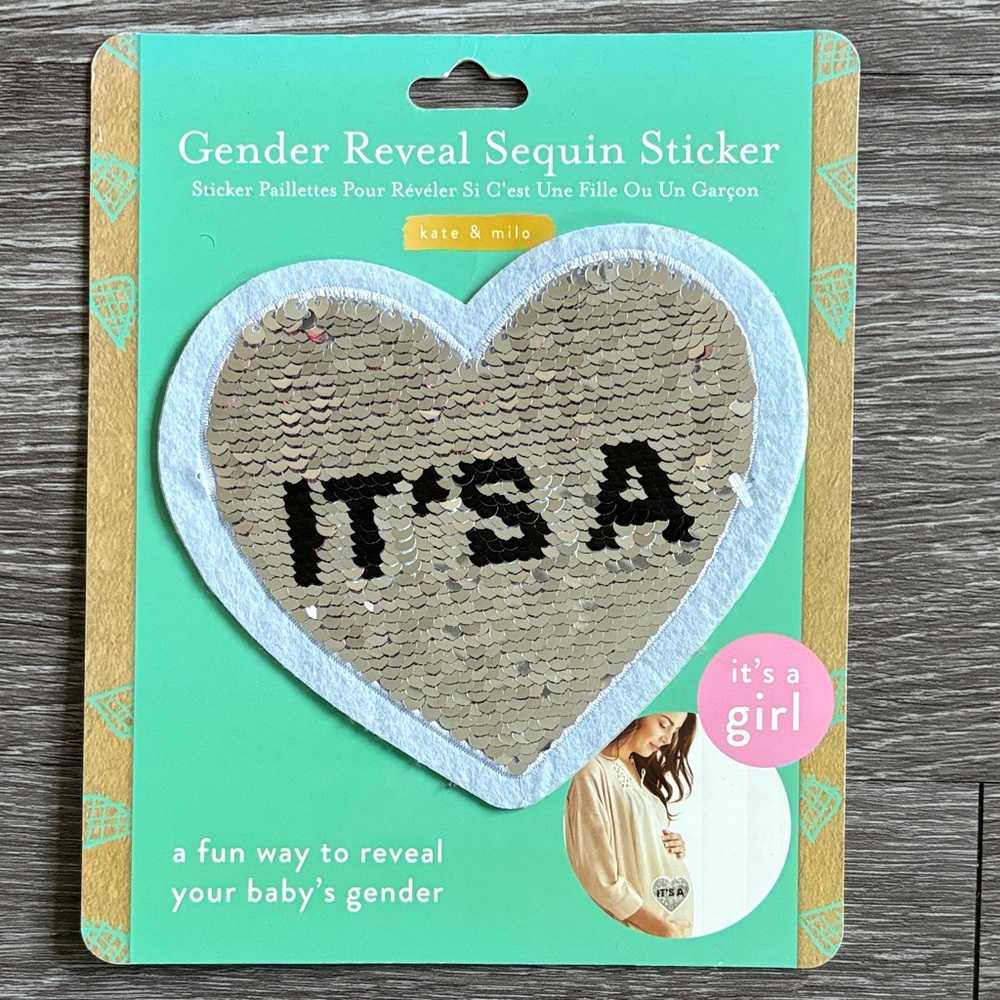 Kate & Milo Gender Reveal Sequin Sticker - Silver Heart